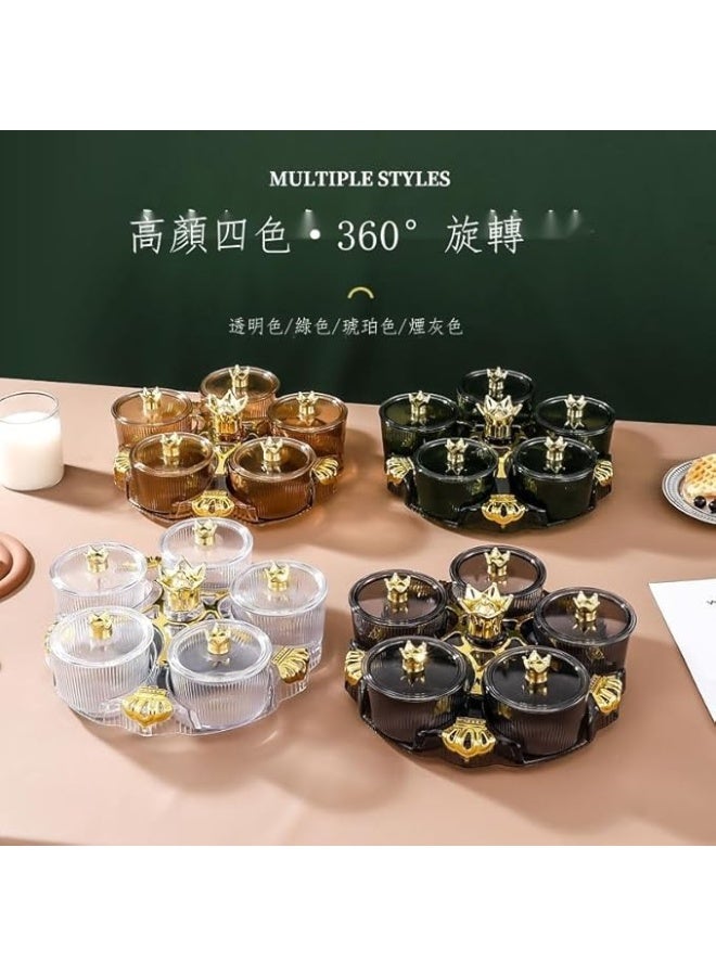A golden crown-shaped serving dish for snacks and treats, perfect for the living room; a set of 5 deep dishes with lids and a rotating stand. - Image 3